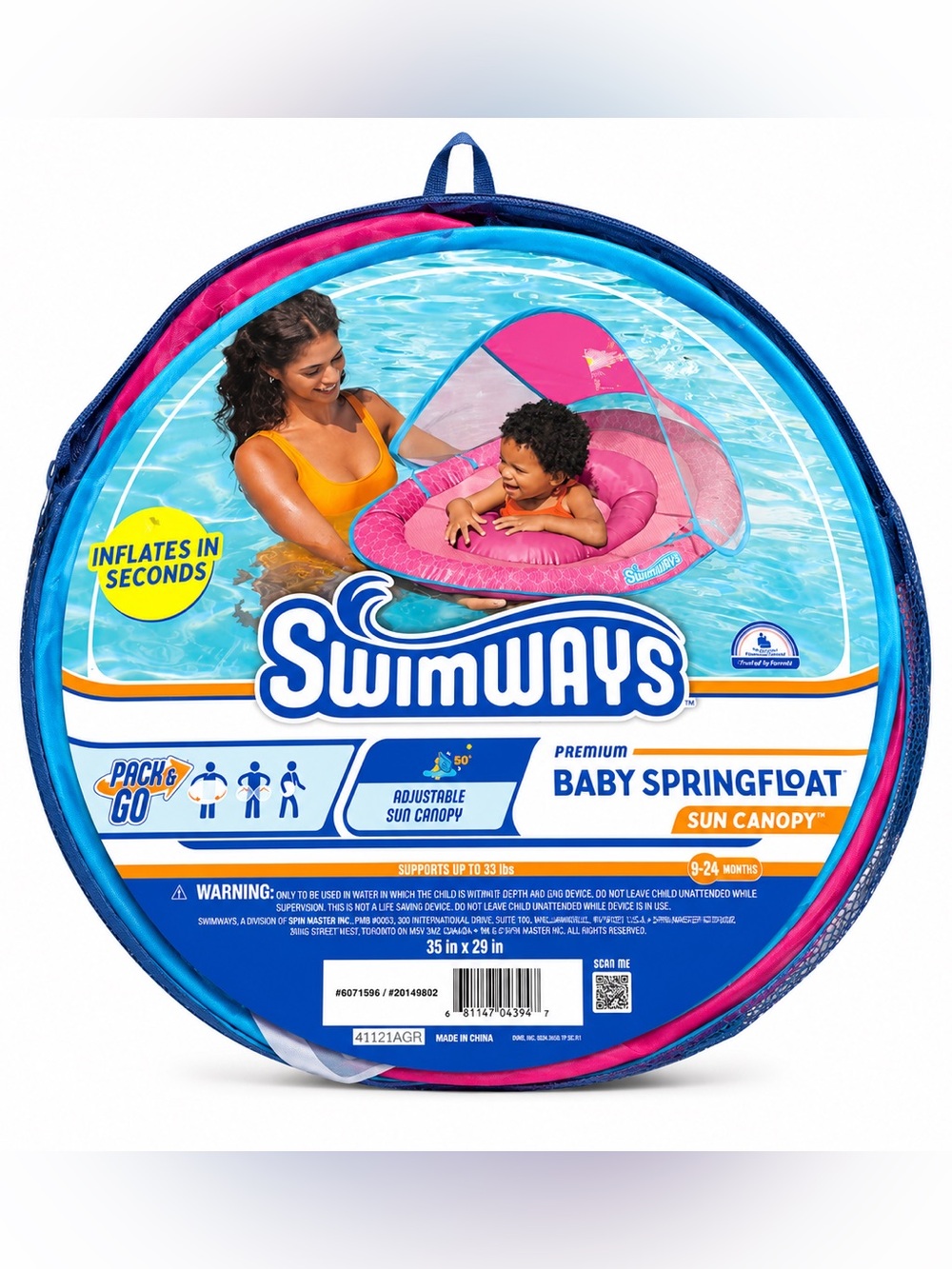 SwimWays Pink & Blue Baby SpringFloat with Sun Canopy